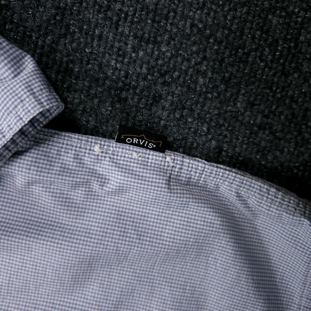Orvis Shirt Mens XL Blue Gingham Trout Bum River Guide Fishing Button Up Pockets - Picture 9 of 13